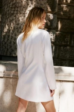 Satin Dresses Premium Satin Fringe Blazer Dress -Christmas Sales womens white premium satin fringe blazer dress 1 6