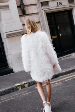Party Outfits Real Feather Oversized Jacket -Christmas Sales womens white real feather oversized jacket 2