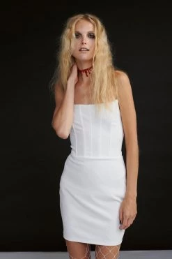 Dresses Strapless Corset Bodycon Mini Dress -Christmas Sales womens white strapless corset bodycon mini dress 3